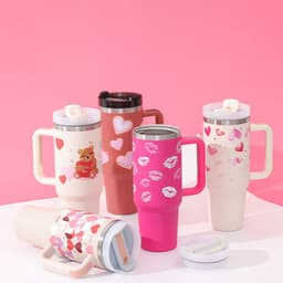 image-40 Oz Tumbler With Handle Straw Insulated, Stainless Steel Spill Proof Vacuum Coffee Cup Tumbler With Lid Tapered Mug Gifts For Valentine Lover Suitable For Car Gym Office Travel