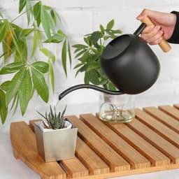 image-Stainless Steel Wood Handle Watering Pot Household Gardening Tools