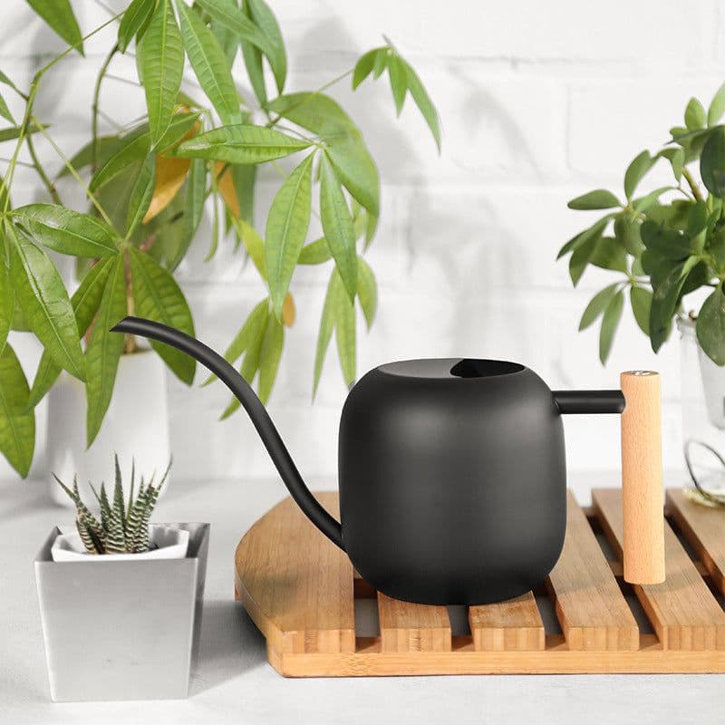 image-Stainless Steel Wood Handle Watering Pot Household Gardening Tools
