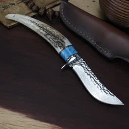 image-Outdoor Damascus Forged Hunting Knife With Non-slip Handle