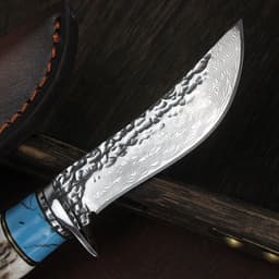 image-Outdoor Damascus Forged Hunting Knife With Non-slip Handle