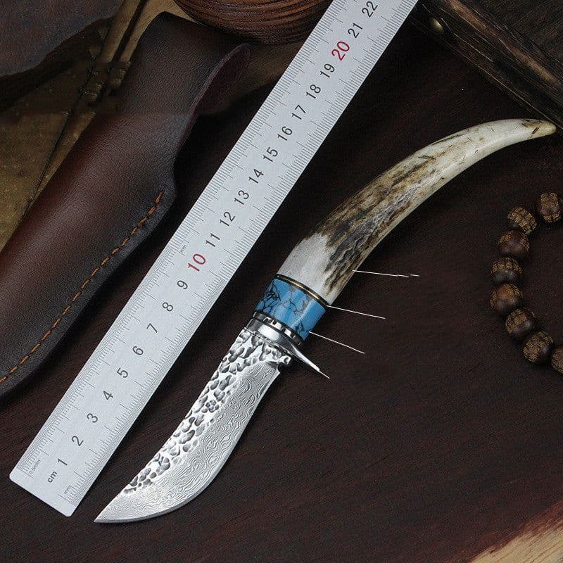 image-Outdoor Damascus Forged Hunting Knife With Non-slip Handle