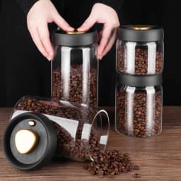image-Vacuum Sealed Jug Set Black Coffee Beans Glass Airtight Canister Kitchen Food Grains Candy Keep Good Storage Jar Set Kitchen Gadgets