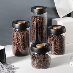 image-Vacuum Sealed Jug Set Black Coffee Beans Glass Airtight Canister Kitchen Food Grains Candy Keep Good Storage Jar Set Kitchen Gadgets