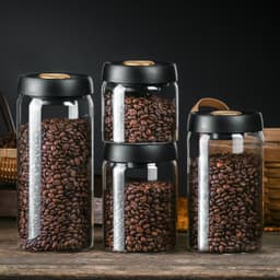 image-Vacuum Sealed Jug Set Black Coffee Beans Glass Airtight Canister Kitchen Food Grains Candy Keep Good Storage Jar Set Kitchen Gadgets