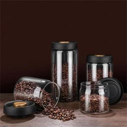 image-Vacuum Sealed Jug Set Black Coffee Beans Glass Airtight Canister Kitchen Food Grains Candy Keep Good Storage Jar Set Kitchen Gadgets