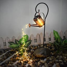 image-Enchanted Watering Can Outdoor Solar Ornament Lamp Garden Art Decoration Hollow-out Iron Shower LED Lights