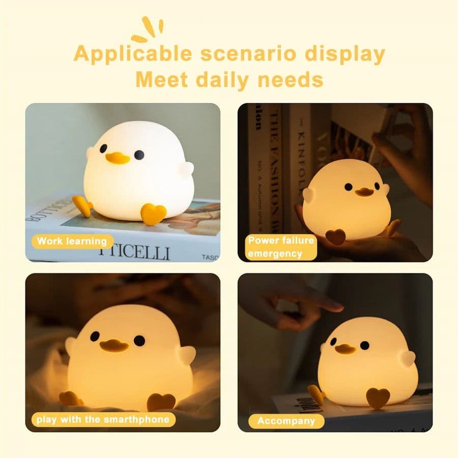 image-Doudou Duck Silicone Alarm Lamp Ambience Light Bedroom Bedside Lamp Usb Charging With Sleeping Night Light