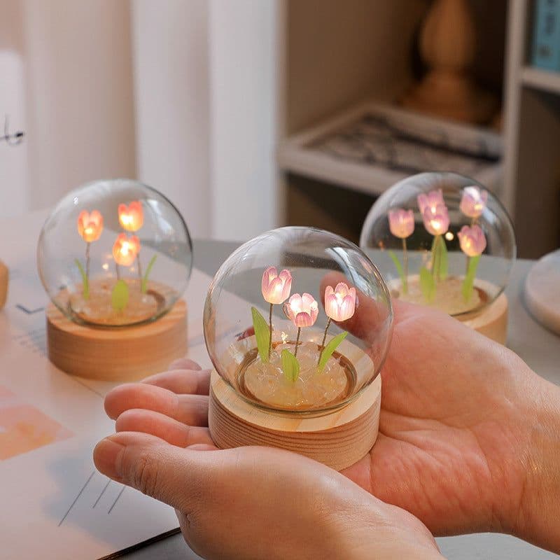 image-Artificial Tulip Flower Night Light Ornaments Handmade DIY Bedside Lamp LED Night Lamp Bedroom Decor Birthday Gifts Table Lamp
