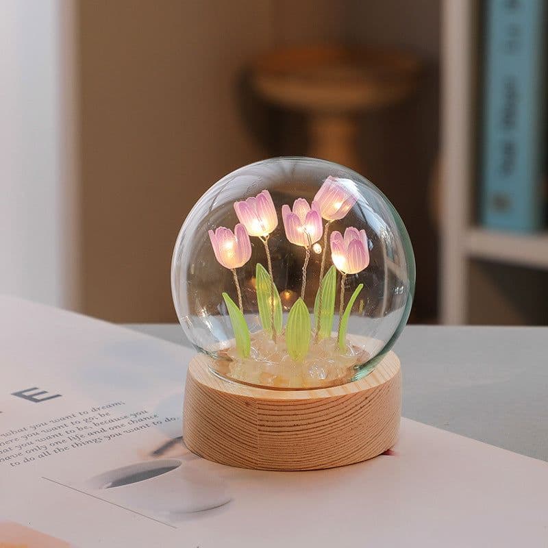 image-Artificial Tulip Flower Night Light Ornaments Handmade DIY Bedside Lamp LED Night Lamp Bedroom Decor Birthday Gifts Table Lamp