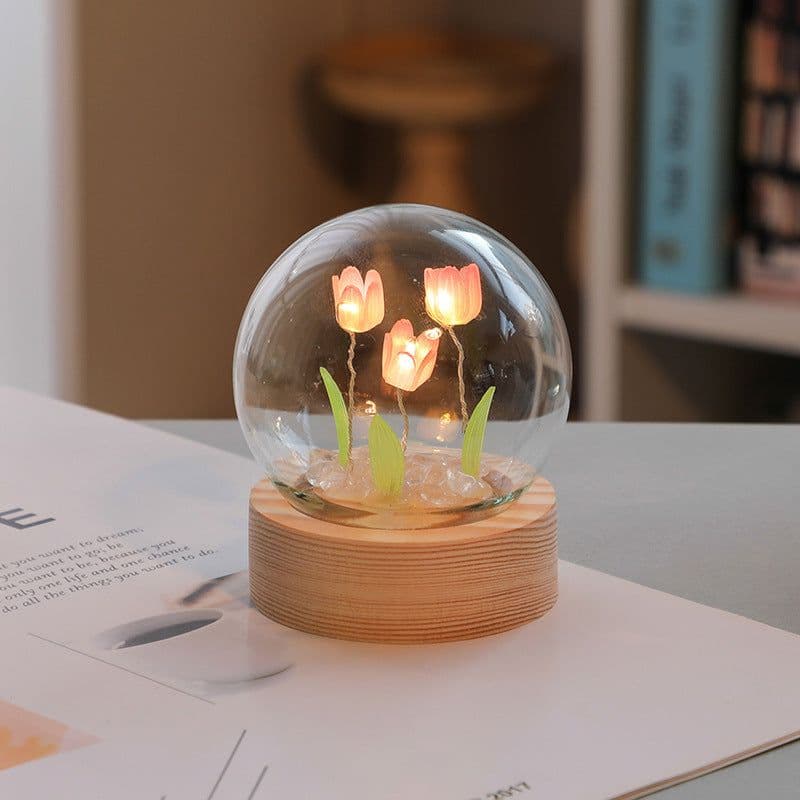 image-Artificial Tulip Flower Night Light Ornaments Handmade DIY Bedside Lamp LED Night Lamp Bedroom Decor Birthday Gifts Table Lamp