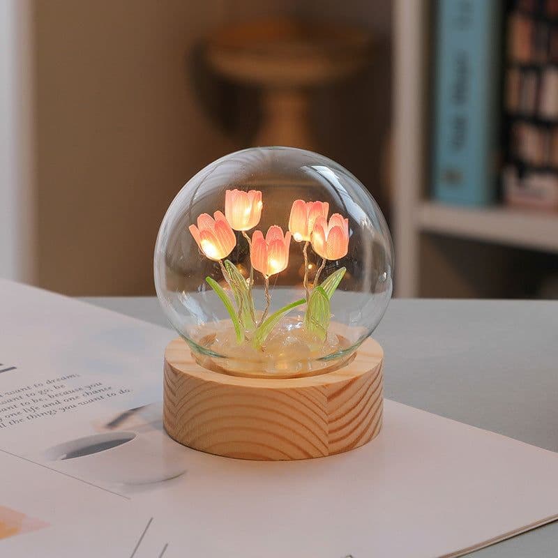 image-Artificial Tulip Flower Night Light Ornaments Handmade DIY Bedside Lamp LED Night Lamp Bedroom Decor Birthday Gifts Table Lamp