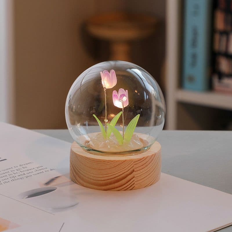 image-Artificial Tulip Flower Night Light Ornaments Handmade DIY Bedside Lamp LED Night Lamp Bedroom Decor Birthday Gifts Table Lamp