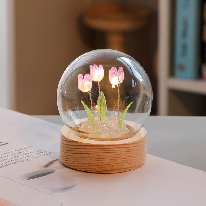 image-Artificial Tulip Flower Night Light Ornaments Handmade DIY Bedside Lamp LED Night Lamp Bedroom Decor Birthday Gifts Table Lamp