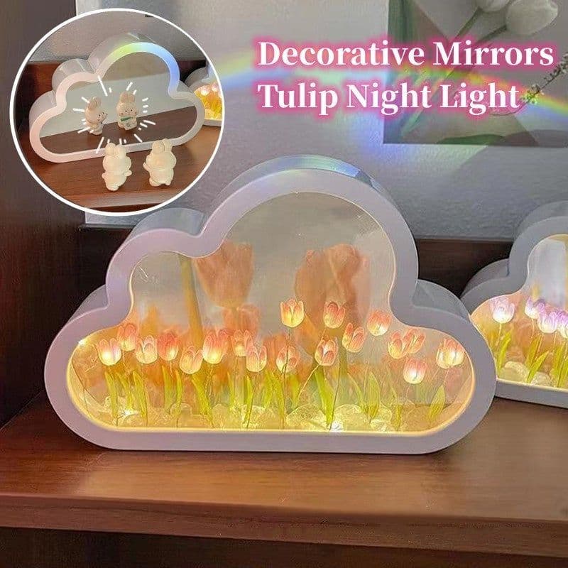 image-Tulip Night Lamp DIY Material Cloud Tulips Night Lamp Decorative Mirrors Photo Frame LED Table Lights Korean Creative Desk Bedroom Handmade Birthday Gifts