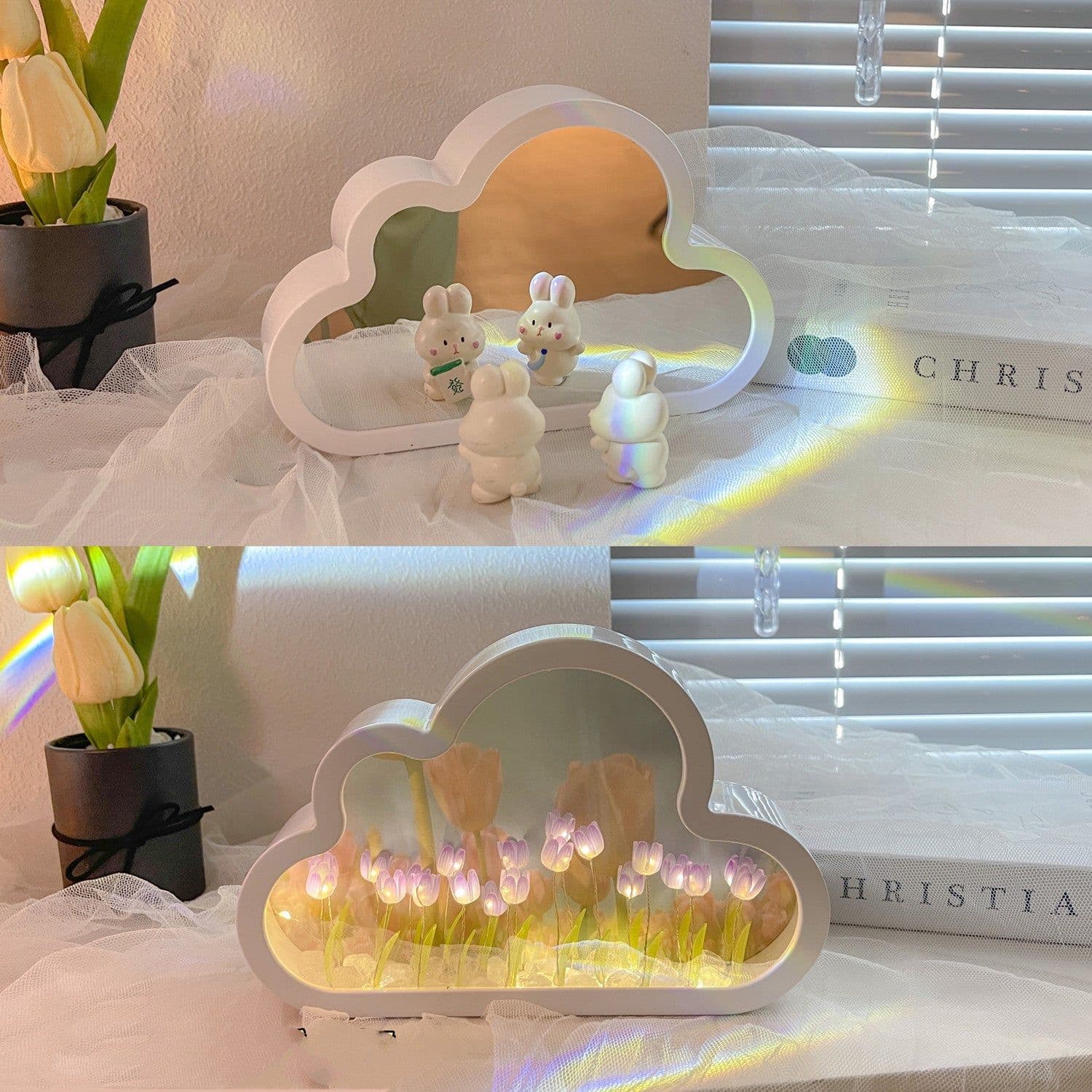 image-Tulip Night Lamp DIY Material Cloud Tulips Night Lamp Decorative Mirrors Photo Frame LED Table Lights Korean Creative Desk Bedroom Handmade Birthday Gifts