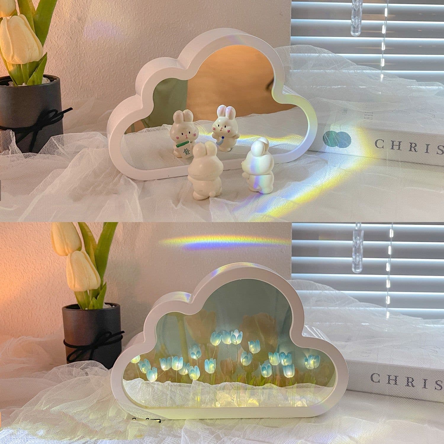 image-Tulip Night Lamp DIY Material Cloud Tulips Night Lamp Decorative Mirrors Photo Frame LED Table Lights Korean Creative Desk Bedroom Handmade Birthday Gifts