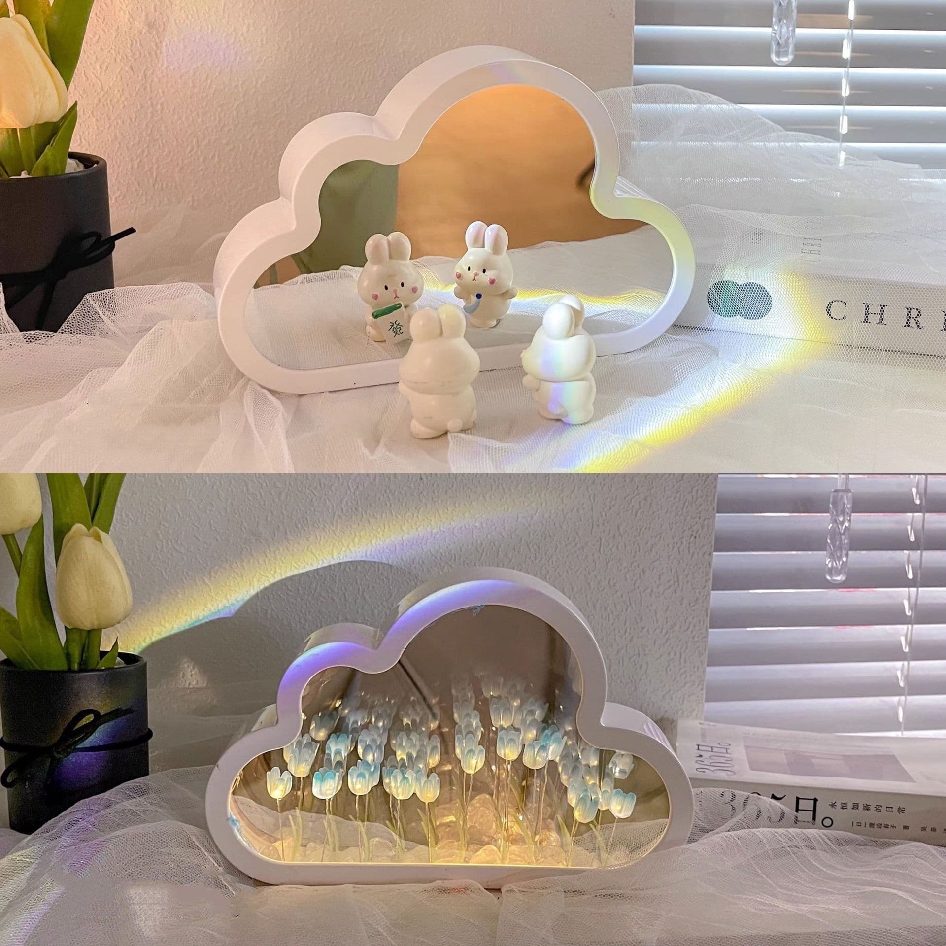 image-Tulip Night Lamp DIY Material Cloud Tulips Night Lamp Decorative Mirrors Photo Frame LED Table Lights Korean Creative Desk Bedroom Handmade Birthday Gifts