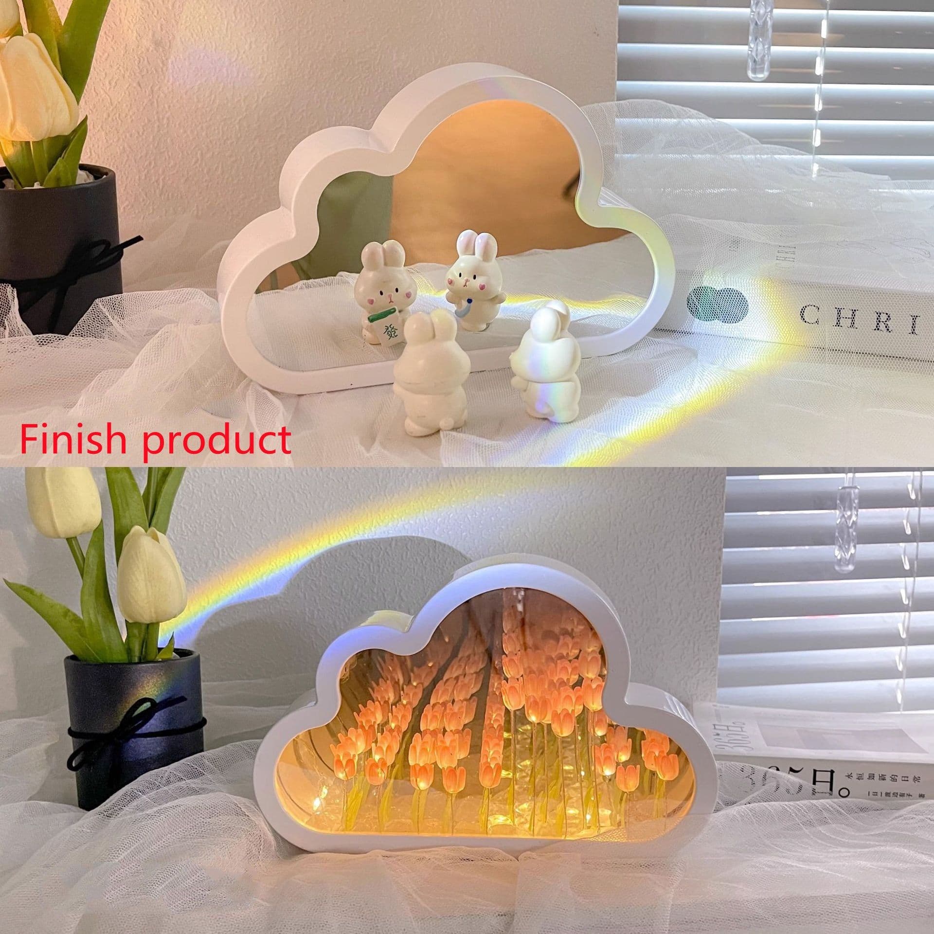 image-Tulip Night Lamp DIY Material Cloud Tulips Night Lamp Decorative Mirrors Photo Frame LED Table Lights Korean Creative Desk Bedroom Handmade Birthday Gifts