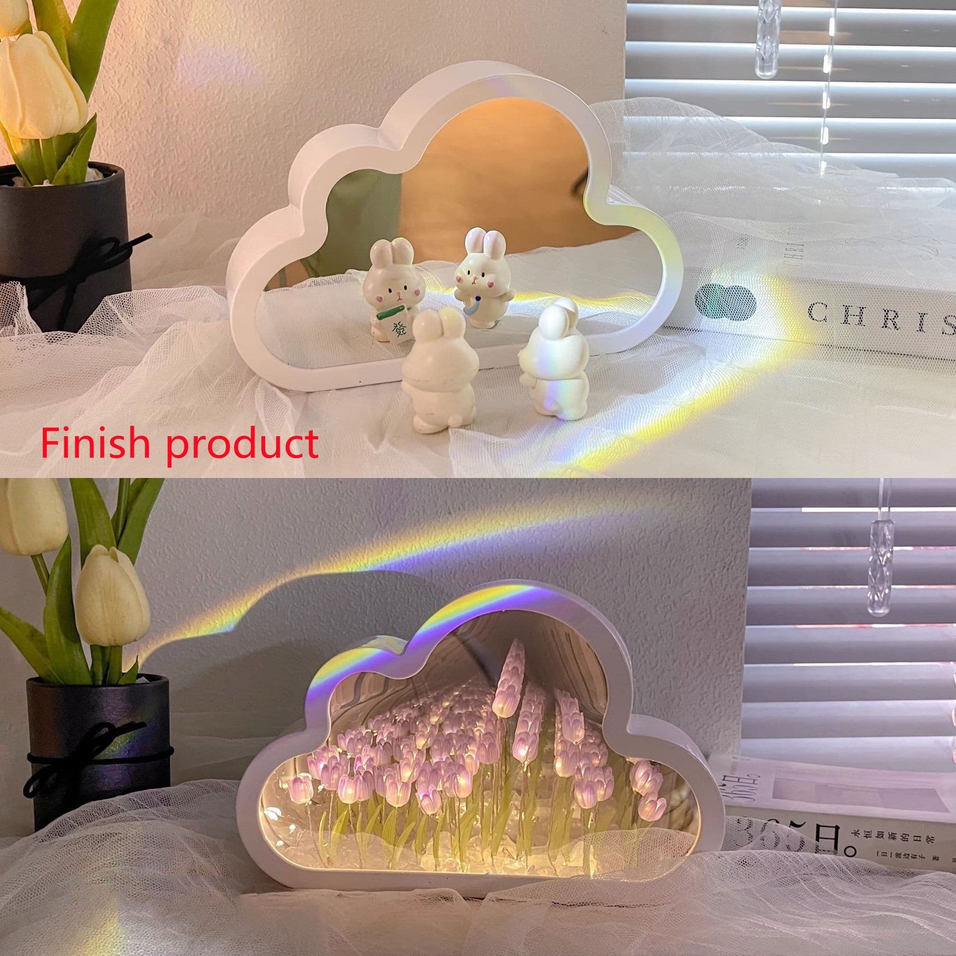 image-Tulip Night Lamp DIY Material Cloud Tulips Night Lamp Decorative Mirrors Photo Frame LED Table Lights Korean Creative Desk Bedroom Handmade Birthday Gifts