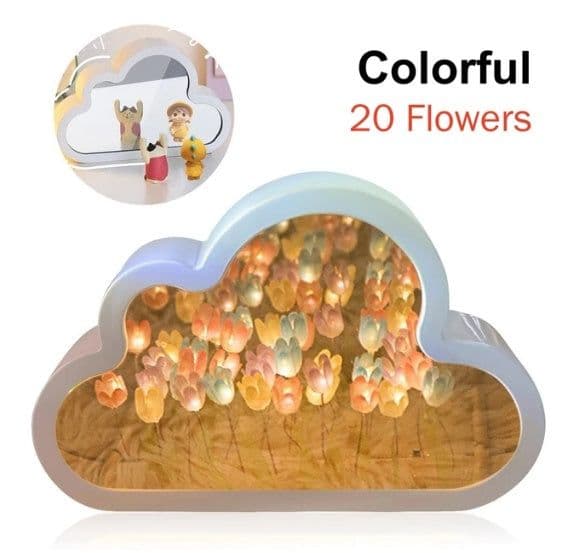 image-Tulip Night Lamp DIY Material Cloud Tulips Night Lamp Decorative Mirrors Photo Frame LED Table Lights Korean Creative Desk Bedroom Handmade Birthday Gifts
