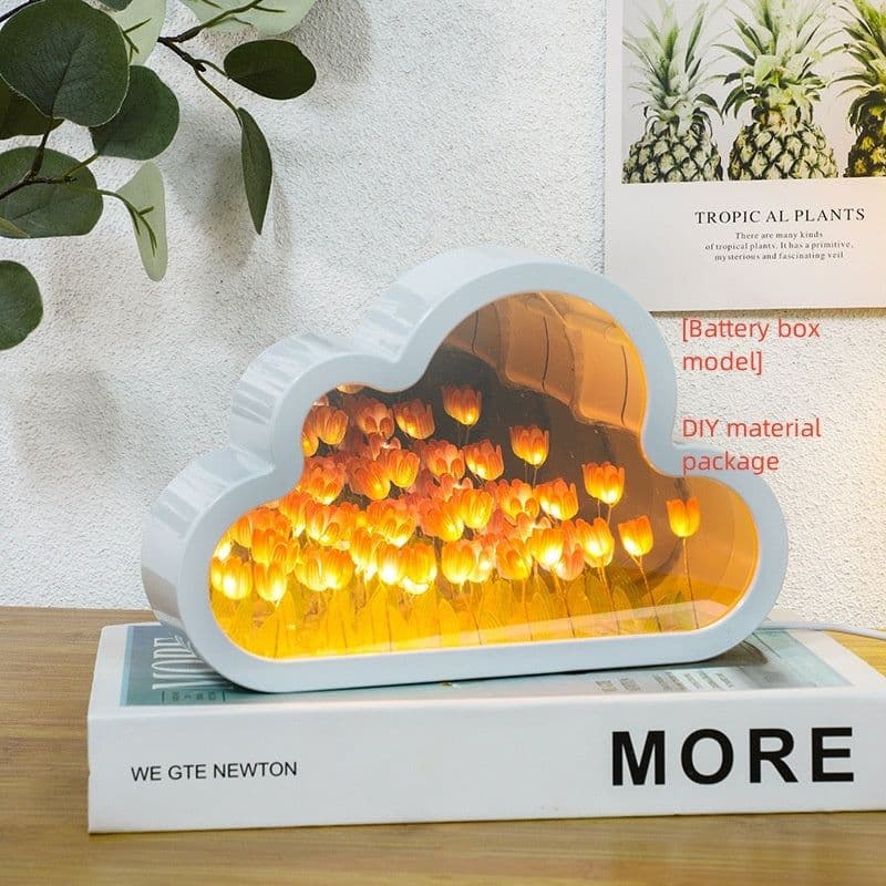 image-Tulip Night Lamp DIY Material Cloud Tulips Night Lamp Decorative Mirrors Photo Frame LED Table Lights Korean Creative Desk Bedroom Handmade Birthday Gifts