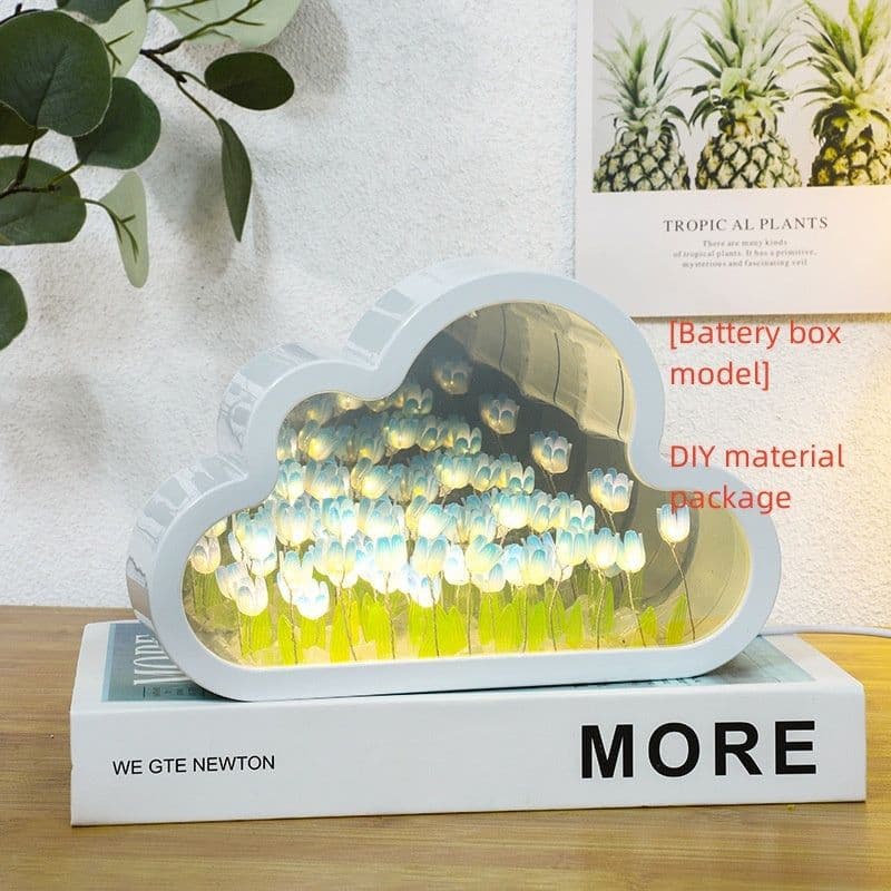 image-Tulip Night Lamp DIY Material Cloud Tulips Night Lamp Decorative Mirrors Photo Frame LED Table Lights Korean Creative Desk Bedroom Handmade Birthday Gifts