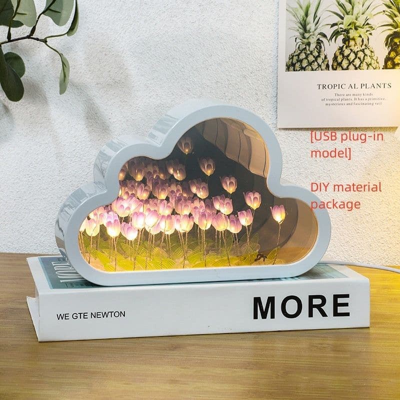 image-Tulip Night Lamp DIY Material Cloud Tulips Night Lamp Decorative Mirrors Photo Frame LED Table Lights Korean Creative Desk Bedroom Handmade Birthday Gifts