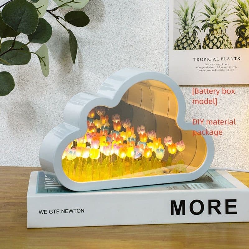 image-Tulip Night Lamp DIY Material Cloud Tulips Night Lamp Decorative Mirrors Photo Frame LED Table Lights Korean Creative Desk Bedroom Handmade Birthday Gifts