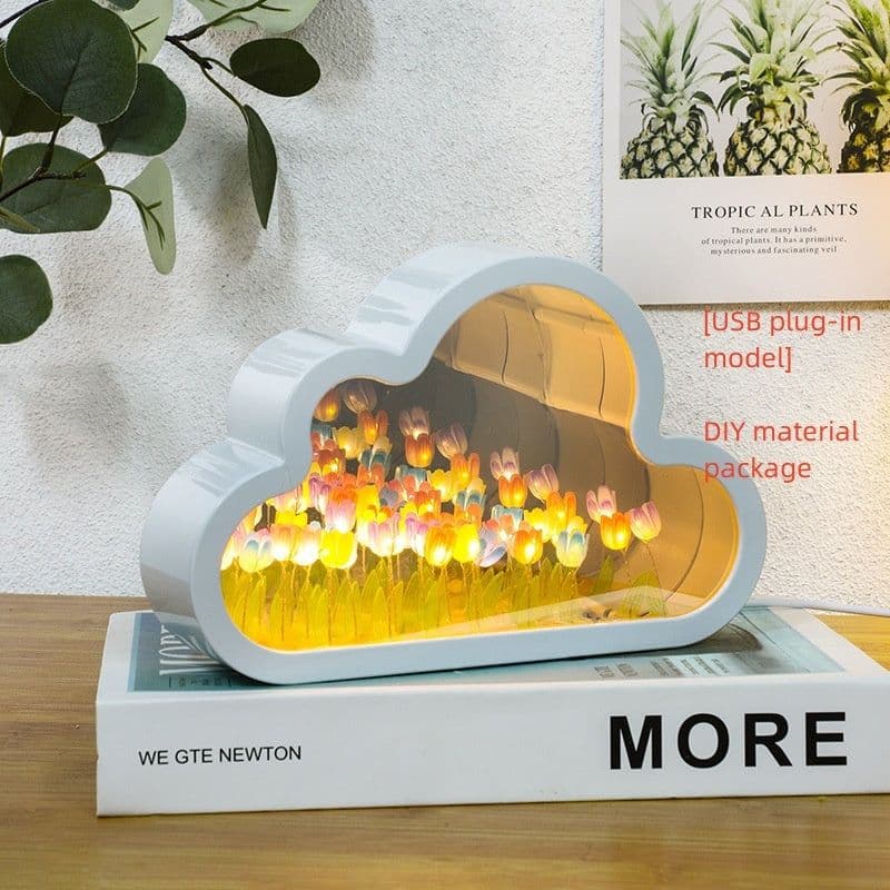 image-Tulip Night Lamp DIY Material Cloud Tulips Night Lamp Decorative Mirrors Photo Frame LED Table Lights Korean Creative Desk Bedroom Handmade Birthday Gifts
