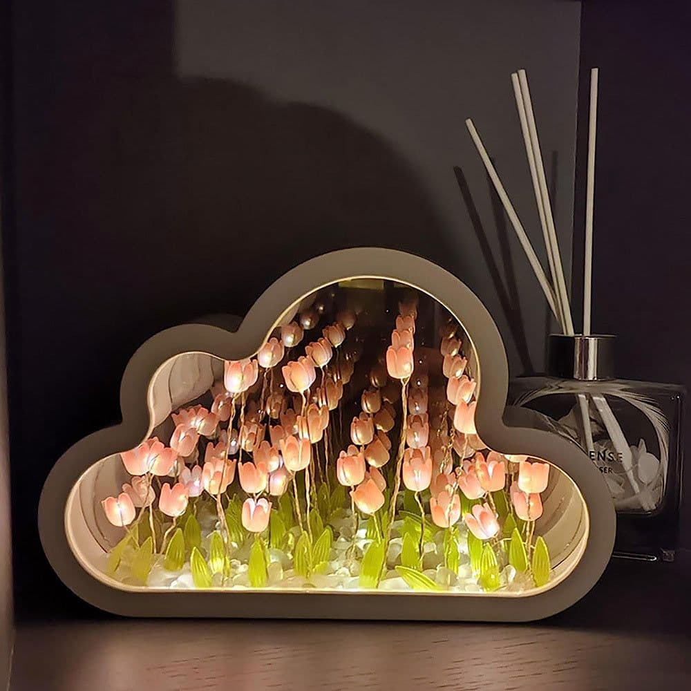 image-Tulip Night Lamp DIY Material Cloud Tulips Night Lamp Decorative Mirrors Photo Frame LED Table Lights Korean Creative Desk Bedroom Handmade Birthday Gifts