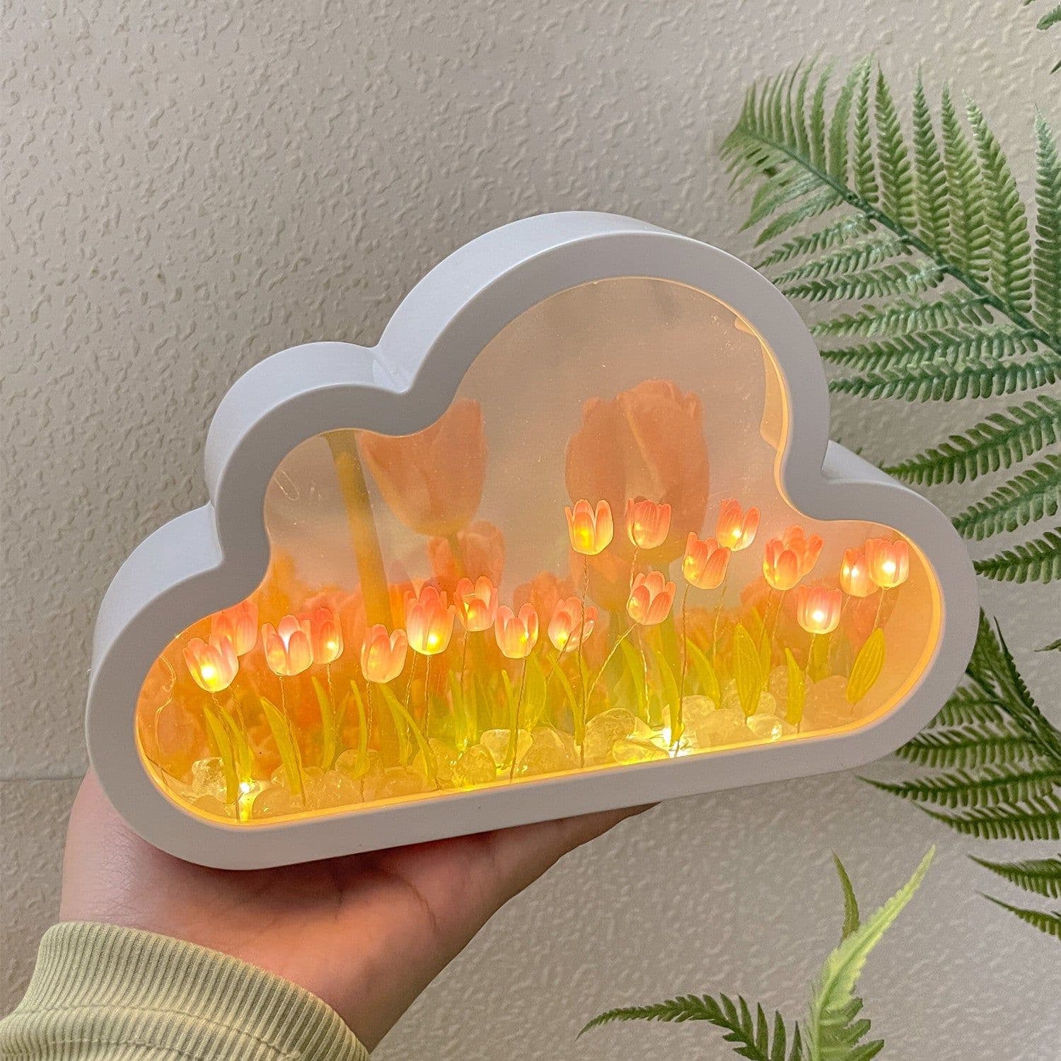 image-Tulip Night Lamp DIY Material Cloud Tulips Night Lamp Decorative Mirrors Photo Frame LED Table Lights Korean Creative Desk Bedroom Handmade Birthday Gifts
