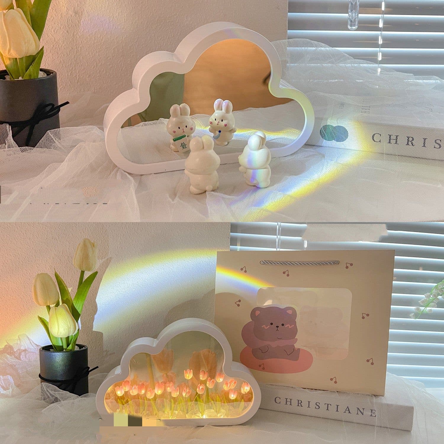 image-Tulip Night Lamp DIY Material Cloud Tulips Night Lamp Decorative Mirrors Photo Frame LED Table Lights Korean Creative Desk Bedroom Handmade Birthday Gifts