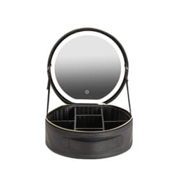 image-Round Smart LED Makeup Bag With Mirror Lights Women Beauty Bag Large Capacity PU Leather Travel Organizers Cosmetic Case