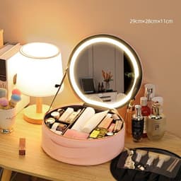 image-Round Smart LED Makeup Bag With Mirror Lights Women Beauty Bag Large Capacity PU Leather Travel Organizers Cosmetic Case