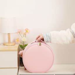 image-Round Smart LED Makeup Bag With Mirror Lights Women Beauty Bag Large Capacity PU Leather Travel Organizers Cosmetic Case