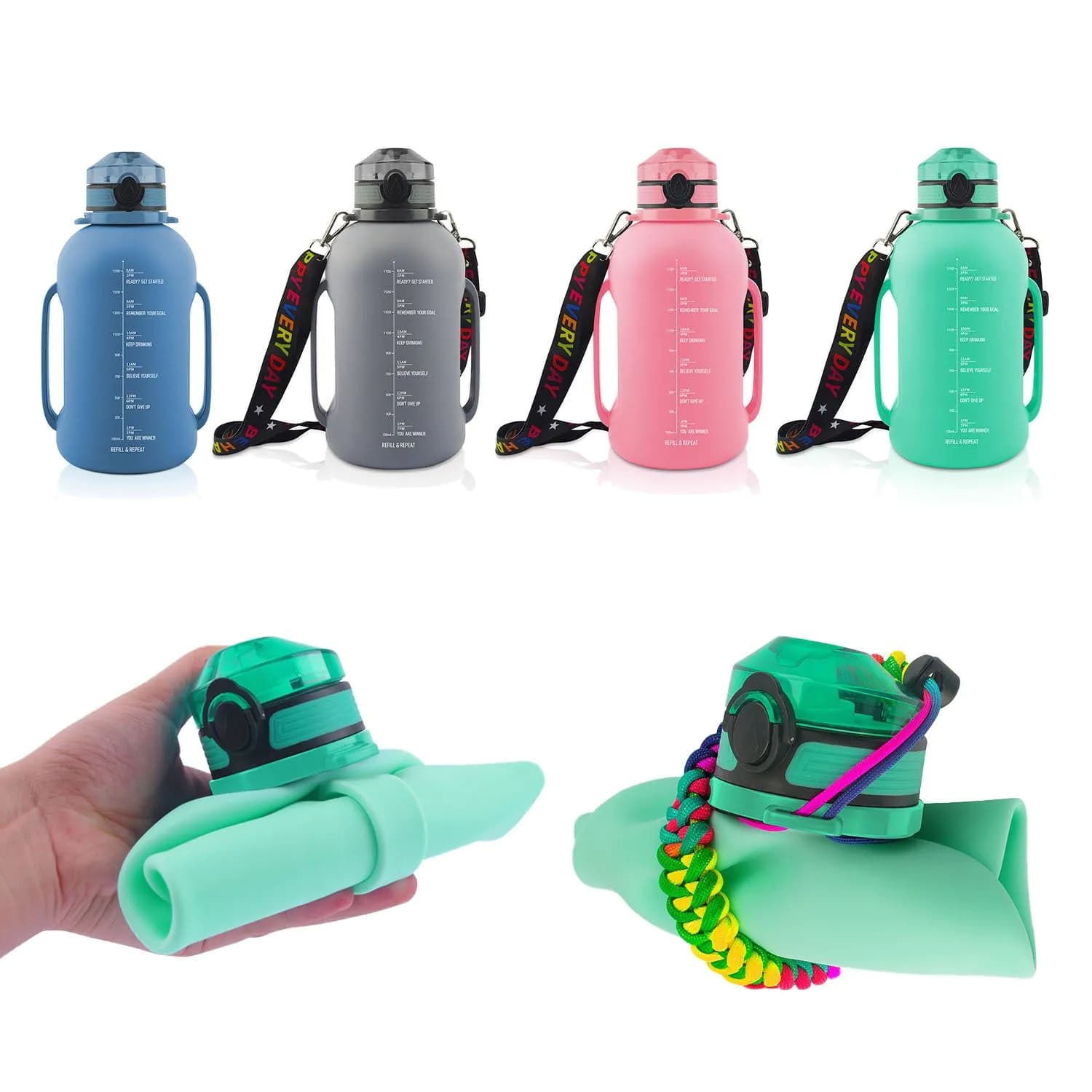 image-Large Capacity Water Cup Fitness Portable Roll Cup Food Grade Silicone Belly Cup Folding Outdoor Sports Water Bottle