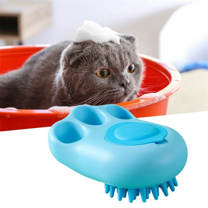 image-Durable Cat Paw Bath Brush Fine Foaming Labor-saving Cartoon Shape Pet Dog Cat Pet Hair Grooming Brush Reusable Dog Hair Comb Pet Products