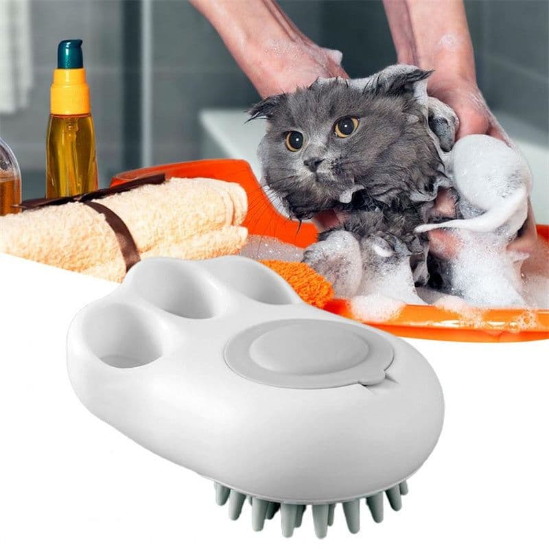 image-Durable Cat Paw Bath Brush Fine Foaming Labor-saving Cartoon Shape Pet Dog Cat Pet Hair Grooming Brush Reusable Dog Hair Comb Pet Products