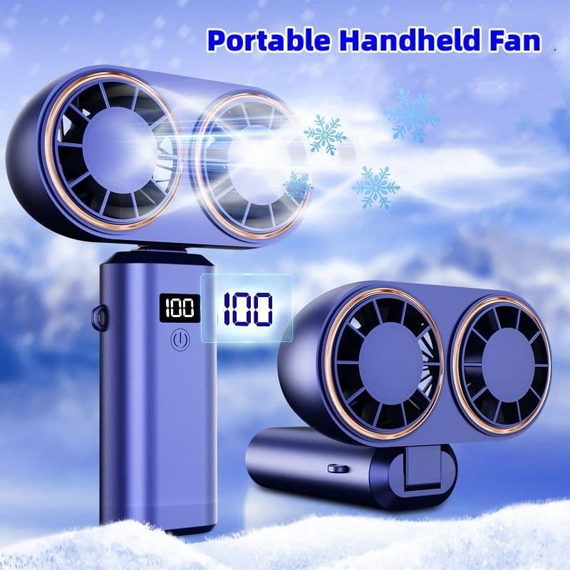 image-USB Handheld Mini Fan Foldable Portable Neck Hanging Fans 5 Speed USB Rechargeable Fan With Display Screen