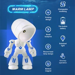 image-Cute LED Hero Table Lamp Mini Portable Cool Mecha Cute Robot Night Light Bedroom Home Decoration Kids Boys Gifts
