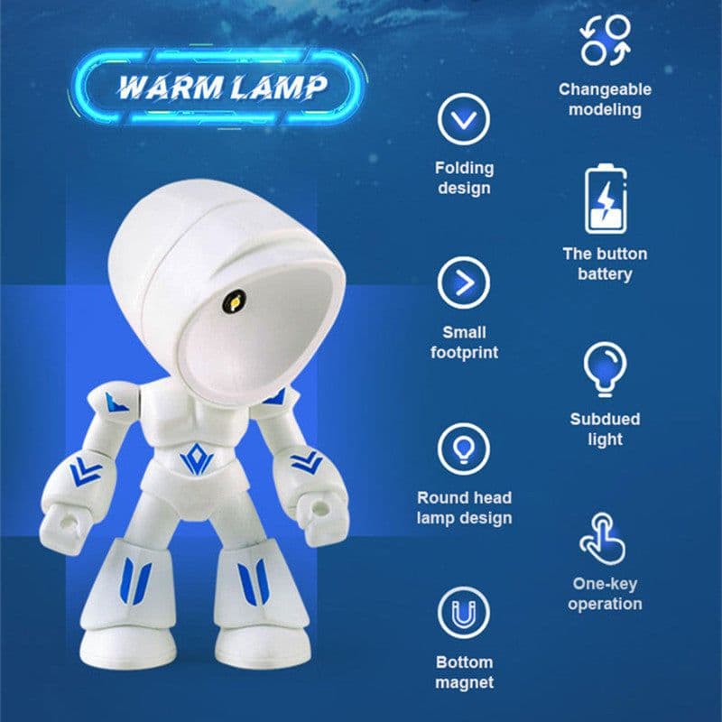 image-Cute LED Hero Table Lamp Mini Portable Cool Mecha Cute Robot Night Light Bedroom Home Decoration Kids Boys Gifts