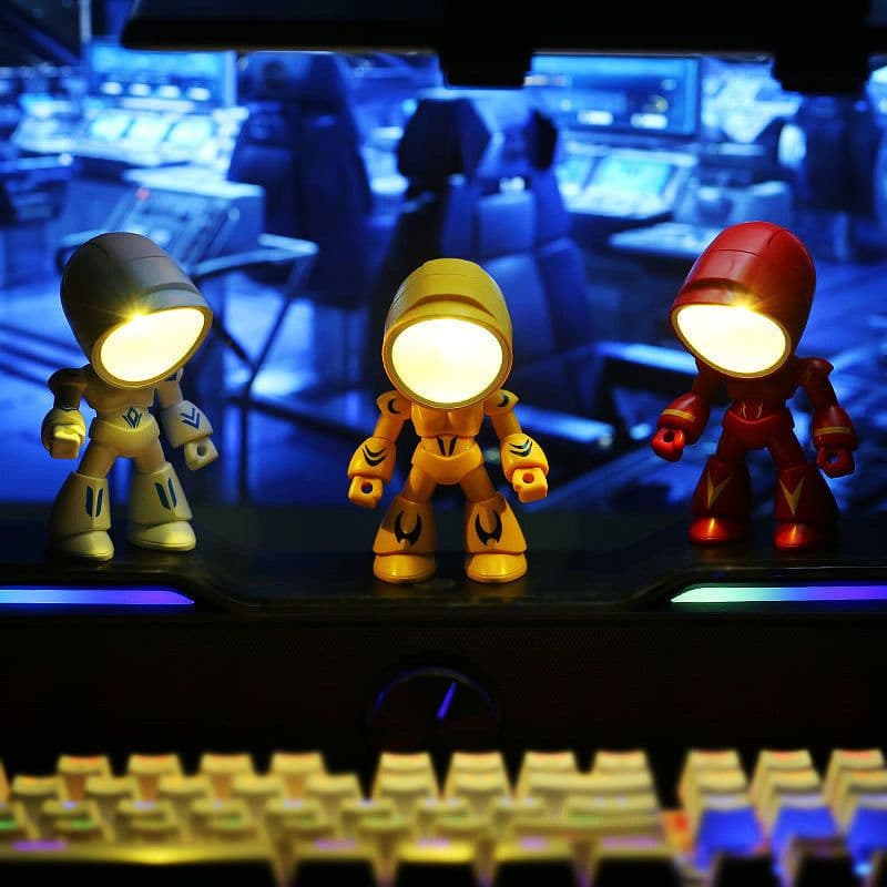 image-Cute LED Hero Table Lamp Mini Portable Cool Mecha Cute Robot Night Light Bedroom Home Decoration Kids Boys Gifts