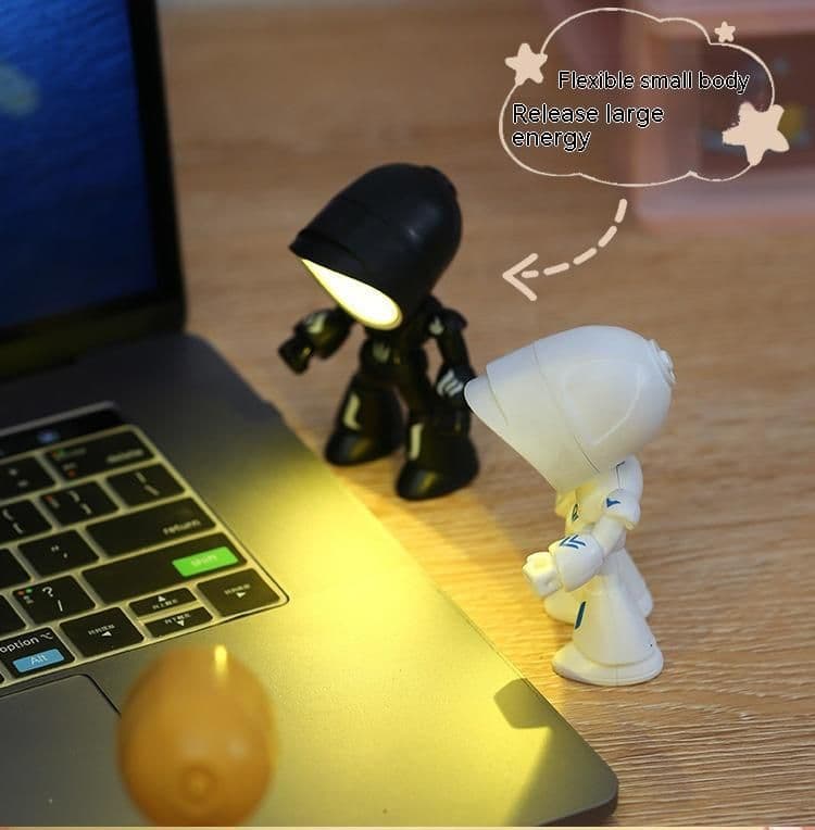 image-Cute LED Hero Table Lamp Mini Portable Cool Mecha Cute Robot Night Light Bedroom Home Decoration Kids Boys Gifts