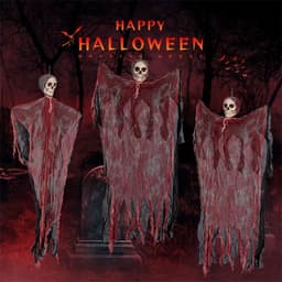 image-Halloween Hanging Ghost Pendant Dyed Blood Horror Skull Pendants For Halloween Party Patio Lawn Window House Decoration