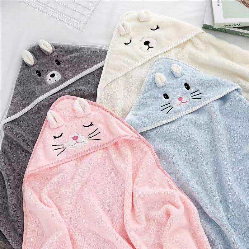 image-Coral Fleece Three-dimensional Cartoon Bath Towel Children Hoodie Cloak