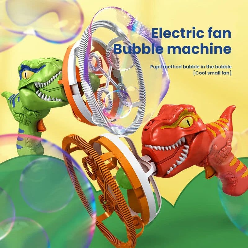 image-Fan Dinosaur Bubble Machine Bubble Blowing Toy Children's Handheld Bubble Machine New Cartoon Blowing Bubble Gun Toy Gift
