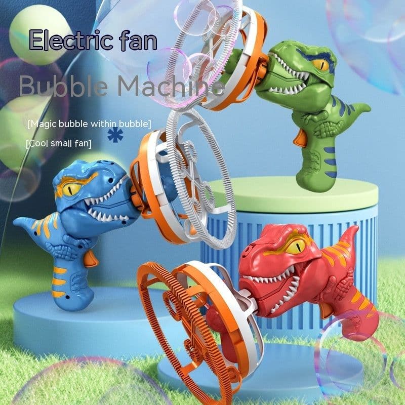 image-Fan Dinosaur Bubble Machine Bubble Blowing Toy Children's Handheld Bubble Machine New Cartoon Blowing Bubble Gun Toy Gift
