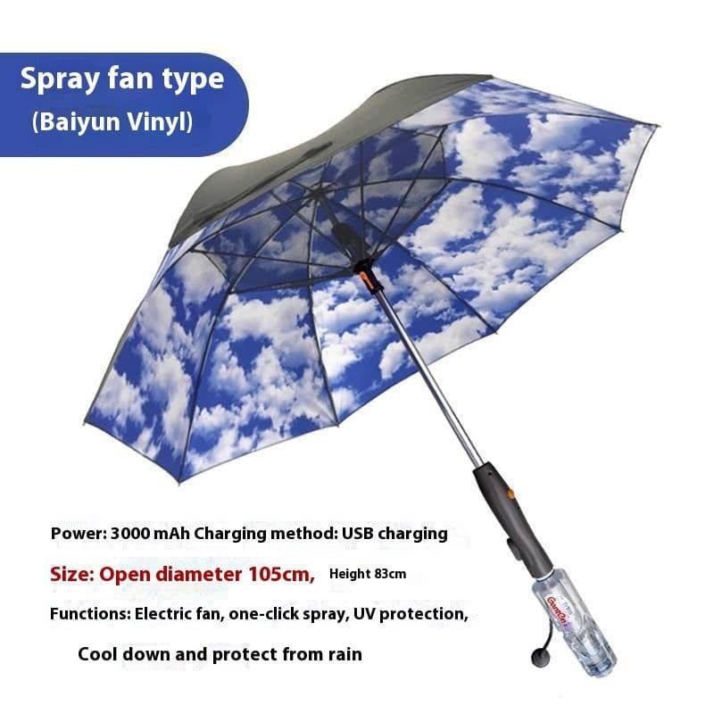 image-Cooling Spray Sun Umbrella With Fan And Sprinkler