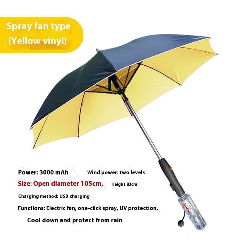 image-Cooling Spray Sun Umbrella With Fan And Sprinkler